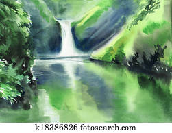 Green mountains and waterfall Green mountains and waterfall