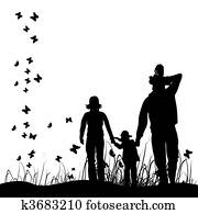 Happy family walks on nature Happy family walks on nature
