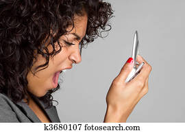 mulher, gritando, em, telefone mulher, gritando, em, telefone