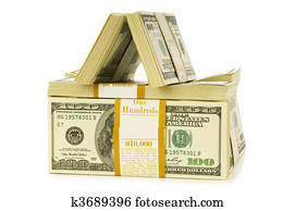 Stack of dollars isolated on the white