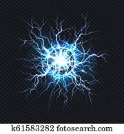 חשמלי, burst,, כדור, ברק, מציאותי, וקטור