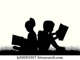 Children reading the book. Children reading the book.