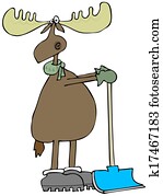Moose leaning on a snow shovel Moose leaning on a snow shovel