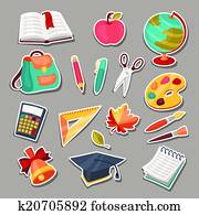 School and education icons, symbols, objects set.