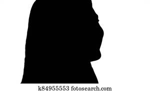 silueta, sorrindo, loiro, falando, ligado, a, telefone.