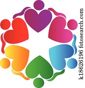 trabalho equipe, corações, abraçando, pessoas, logotipo