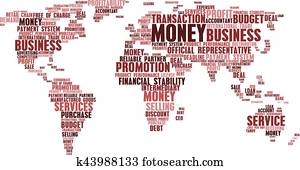 World map of business word cloud tags
