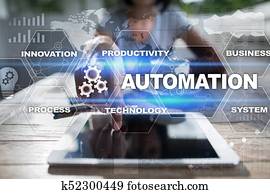 automação, conceito, como, inovação, melhorar, produtividade, em, tecnologia, processos