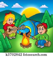 deux, camping, gosses