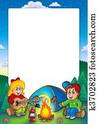 Frame with camping kids Frame with camping kids