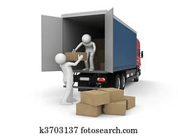 geschaefts, sammlung, -, güterverlader, mit, ladung, dosen