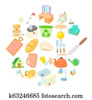Homeliness icons set, cartoon style Homeliness icons set, cartoon style