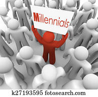 Millennials Man Holding Sign Crowd Young People Generation Millennials Man Holding Sign Crowd Young People Generation