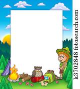 Summer frame with boy scout Summer frame with boy scout