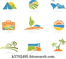 Tourism and vacation icons and logos Tourism and vacation icons and logos