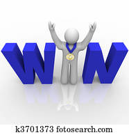 Win - Person with Medal in Word Win - Person with Medal in Word