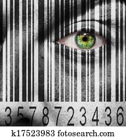 Barcode superimposed on a mans face