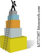 Business man climb to success ladder top