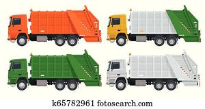 flache, muell, truck., muell, mülltrennung, und, utilization, equipment., stadt, verschwendung, mülltrennung, begriff, mit, muell, truck. flache, muell, truck., muell, mülltrennung, und, utilization, equipment., stadt, verschwendung, mülltrennung, begriff, mit, muell, truck.