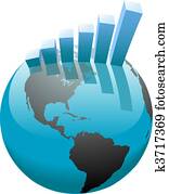 Global business growth bar graph on the world Global business growth bar graph on the world