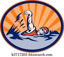 Triathlon athlete swimming freestyle side Triathlon athlete swimming freestyle side