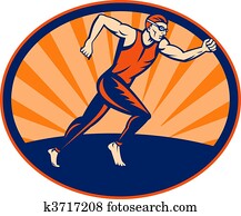 Triathlon runner running sign set inside an ellipse. Triathlon runner running sign set inside an ellipse.