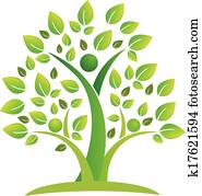 árbol, trabajo en equipo, gente, símbolo, logotipo