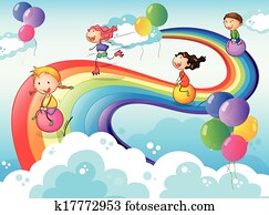 a, 아이의그룹, 노는 것, 에, 그만큼, 하늘, 와, a, 무지개