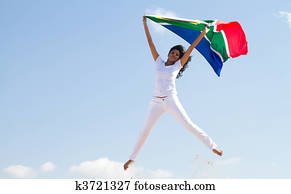 active woman holding flag