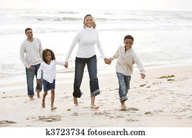 afrikansk-amerikaner, familiegåing, på, strand