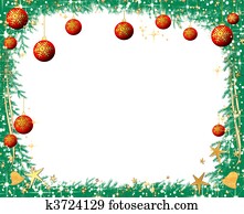 Christmas pine tree branches border on a white background with copy space