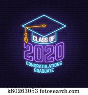 Class of 202 neon bright signboard, light banner. Vector. Neon typography design with graduation cap. Template for the graduation party poster, flyer, lighting banner Class of 202 neon bright signboard, light banner. Vector. Neon typography design with graduation cap. Template for the graduation party poster, flyer, lighting banner