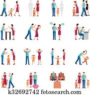 familia, problemas, iconos