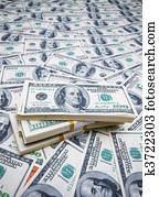 Stack of dollars on money background