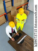 Warehouse Worker And Manager Using Computer