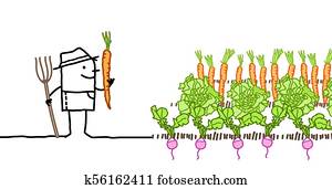 Cartoon Farmer and Vegetables Garden Cartoon Farmer and Vegetables Garden