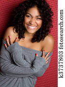 hübsch, lächeln, schwarze frau