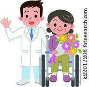 senior zena, do, jeden, vozík pre chorých