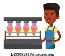 trabajador, de, fábrica, producir, ice-cream.