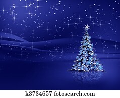 עץ של חג ההמולד, עם, פתיתות שלג, ב, רקע כחול