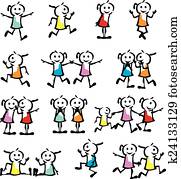 a set of collection of children stick figure