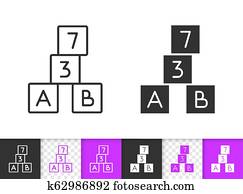 alfabeto, cubo, simples, pretas, linha, vetorial, ícone