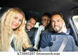 Happy Friend Sitting Inside Car Looking At Camera Happy Friend Sitting Inside Car Looking At Camera