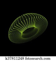 Wireframe Object with Dots. Abstract 3D Geometric Shape for Design. Glowing Grid.  Technology Style with Particle