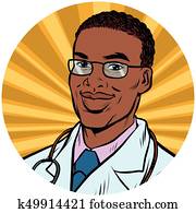 black male doctor African American pop art avatar character icon