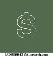 Dollar symbol icon drawn in chalk.