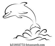 Dolphin and Sea Waves, Contour Dolphin and Sea Waves, Contour