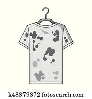 Satz, von, vektor, abbildungen, von, a, weißes t-shirt, mit, a, dreckig