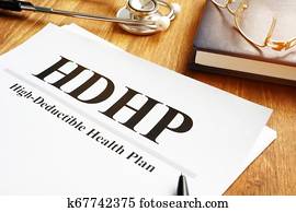hoog, deductible, gezondheid plan, hdhp, en, stethoscope.