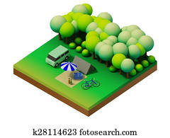 Isometric forest camping
